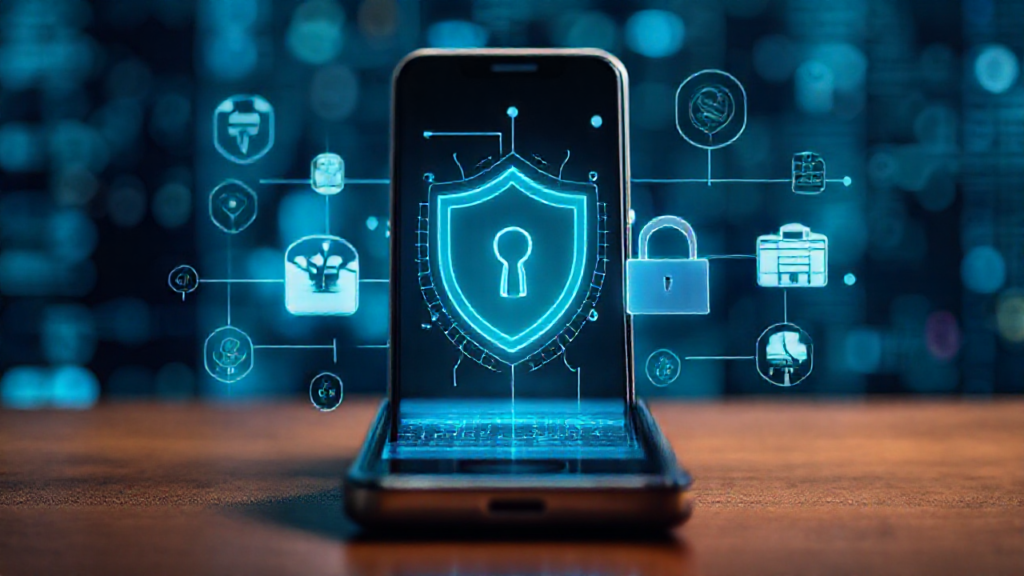 Imagem de smartphone com aplicativo de antivírus em execução, destacando a proteção digital e segurança de dados.