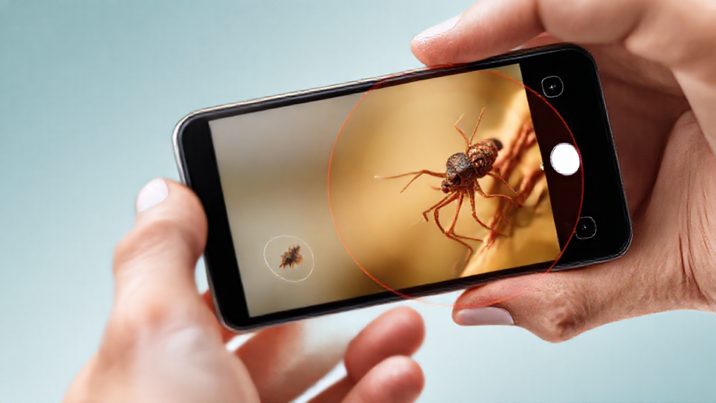 Imagem de um aplicativo mostrando uma espécie de inseto identificada, destacando seus habitats e comportamentos ecológicos.