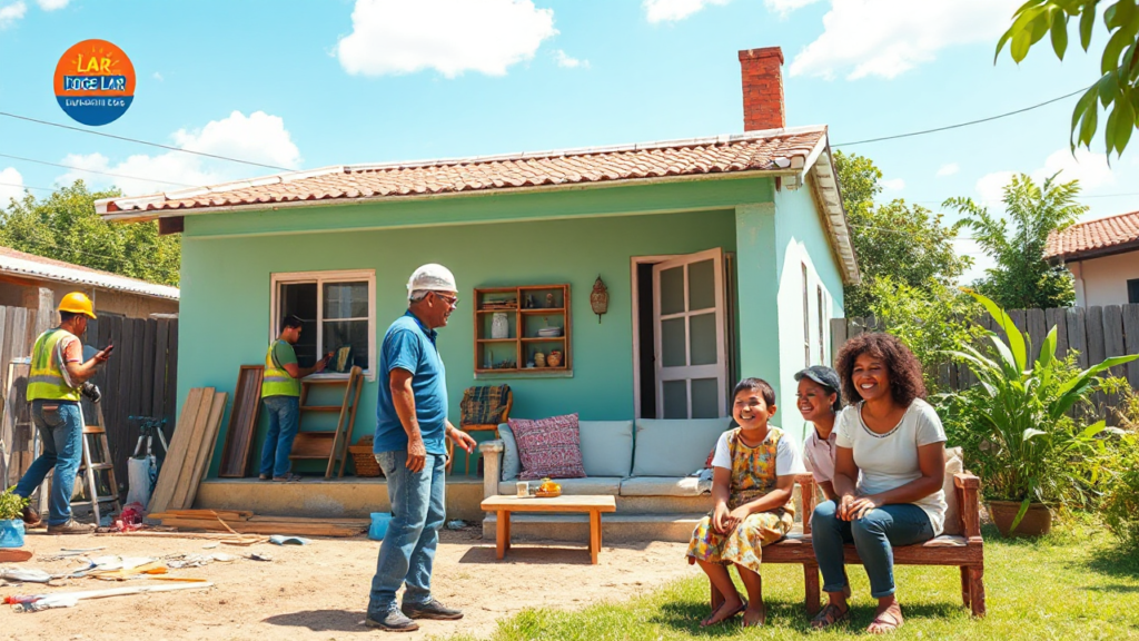 Imagem do Programa Lar Doce Lar do Luciano Huck, mostrando uma casa reformada e feliz.