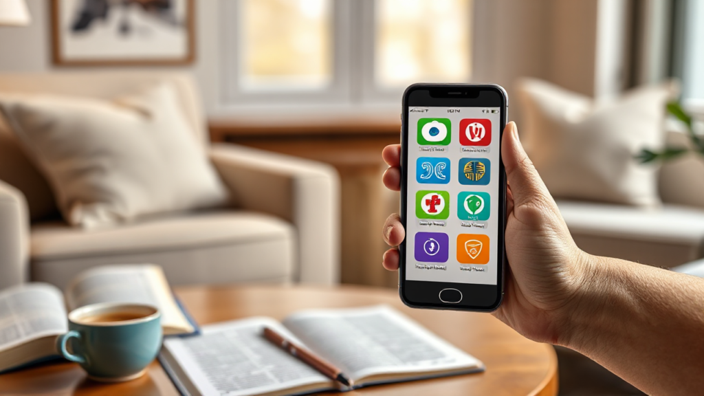 Imagem ilustrativa de aplicativos para ler a Bíblia no celular, apresentando funcionalidades e interfaces.
