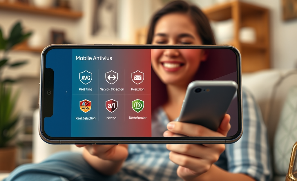 Imagem ilustrativa de aplicativos antivírus para celular, mostrando a proteção e segurança dos dispositivos móveis.