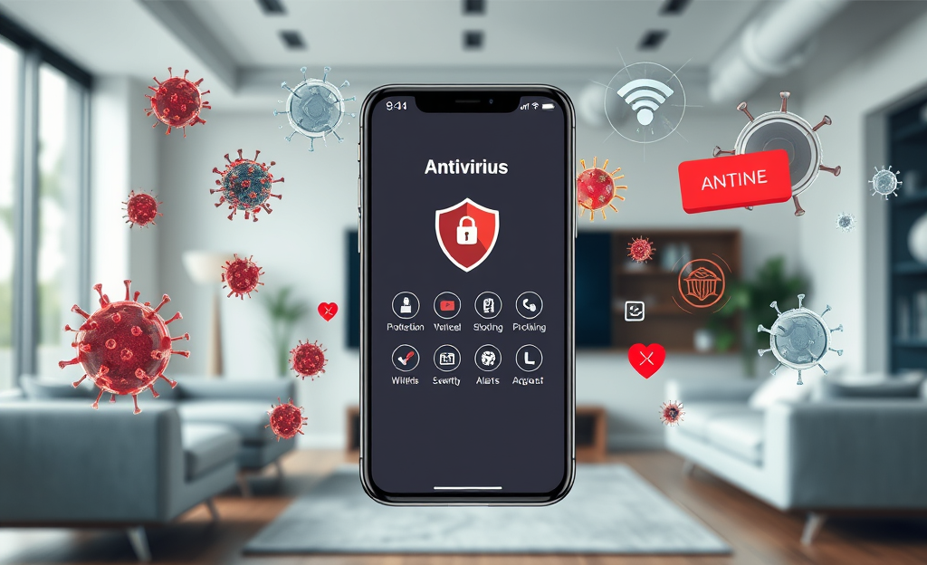 Imagem de um celular exibindo um antivírus eficaz para proteção contra ameaças digitais.